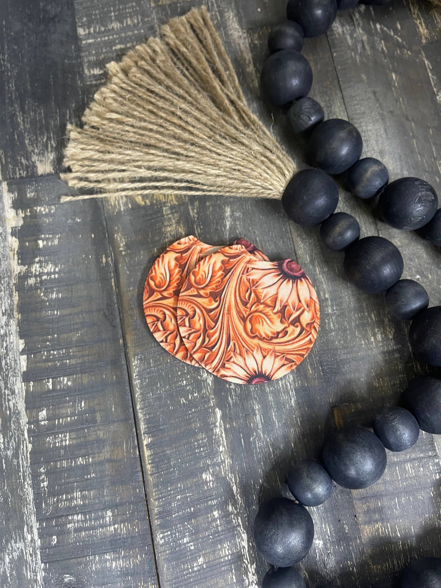 Leather Tool w/Flower Design Car Coasters