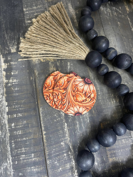 Leather Tool w/Flower Design Car Coasters