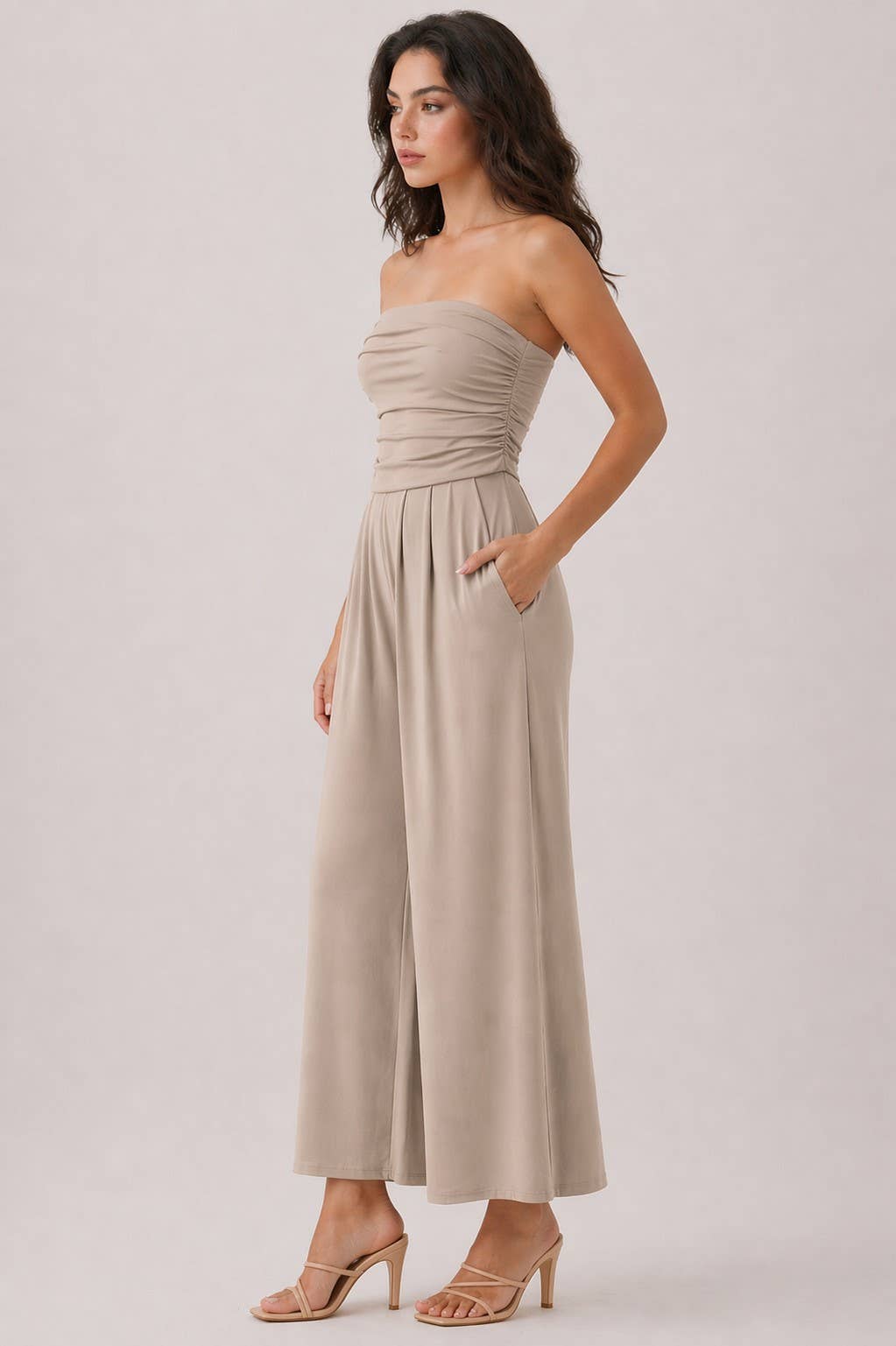 TUBE TOP W/SHIRRING PALAZZO ROMPER