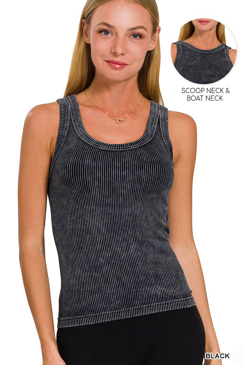 2 Way Neckline Washed Rib Cropped Tank Top