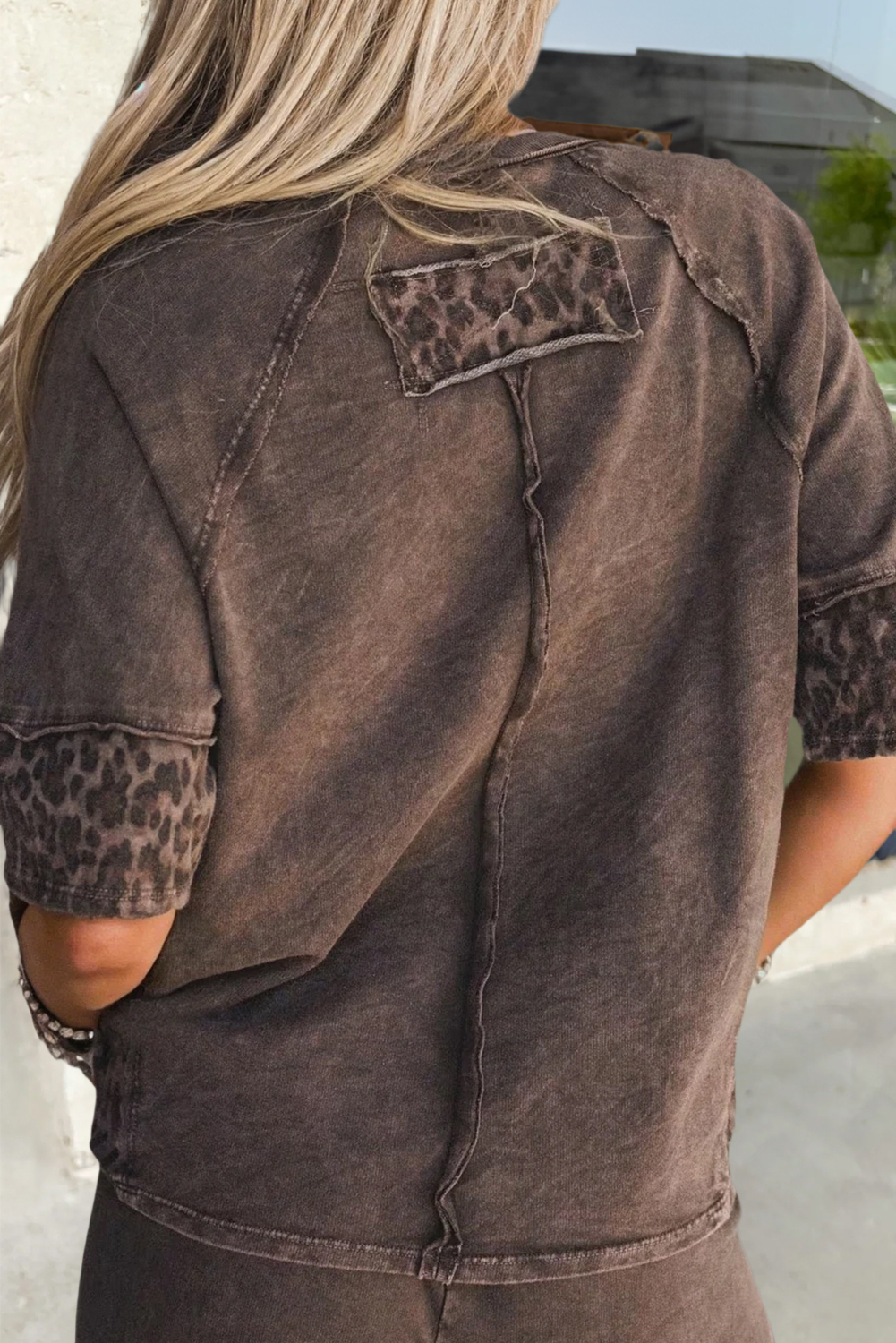Mineral Wash Leopard Star Patched T Shirt