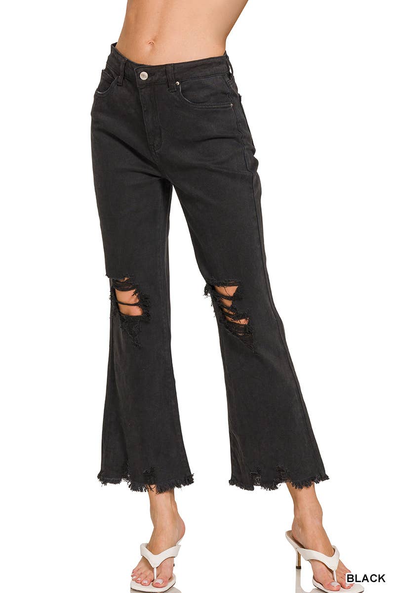 ACID WASHED HIGH WAIST DISTRESSED PANTS