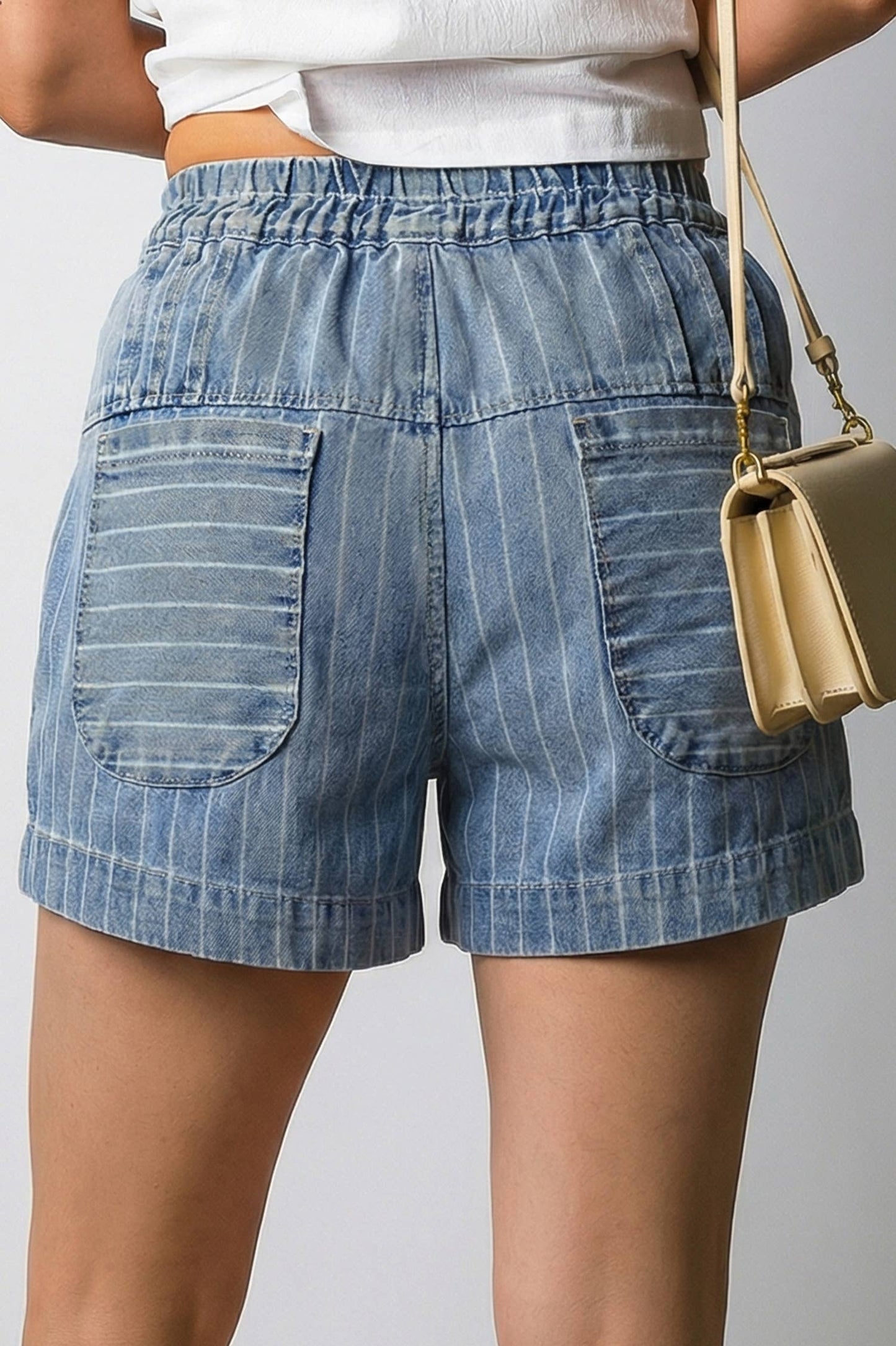 Retro Blue Denim Striped Shorts