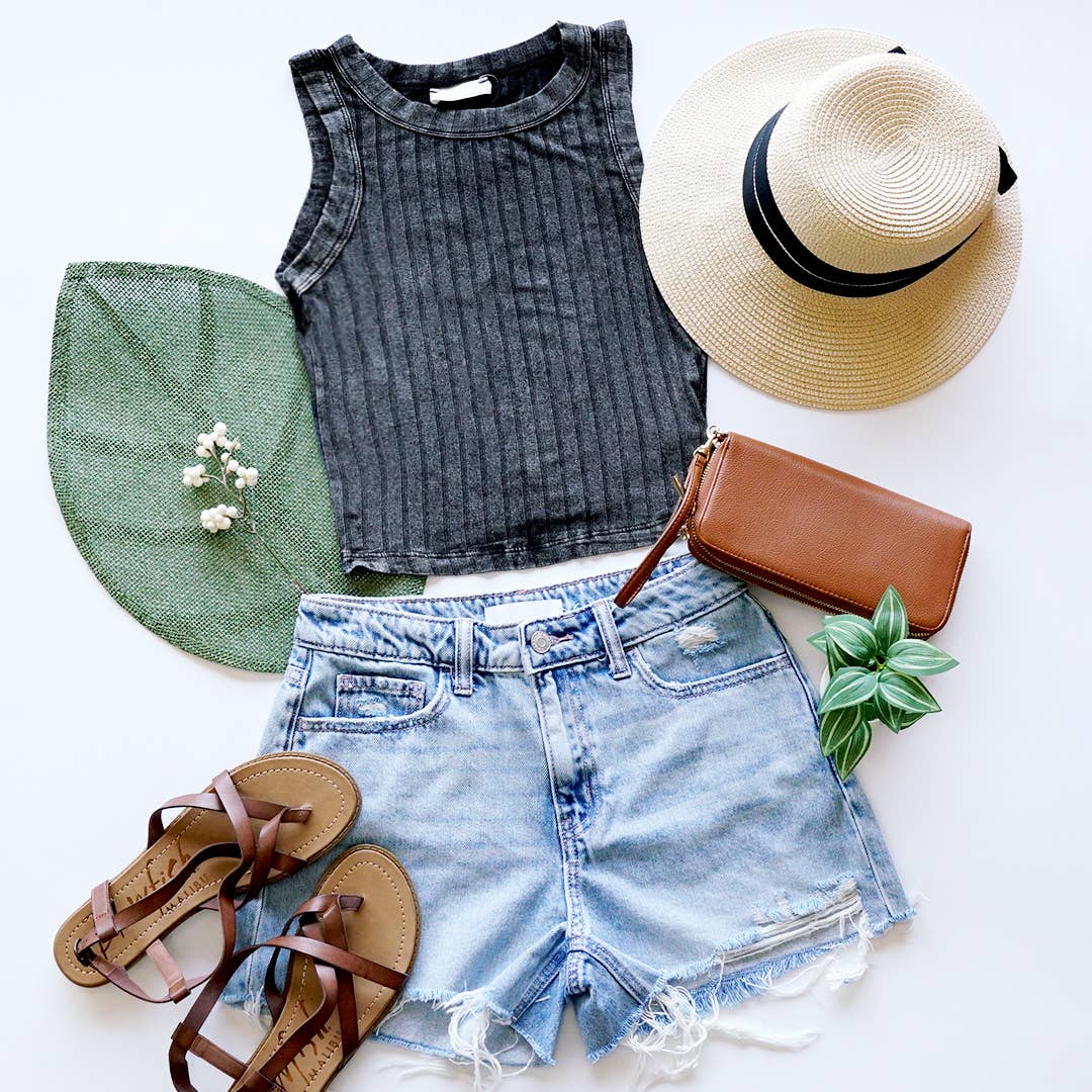 `.Ribbed Sleeveless Crop Tank Top
