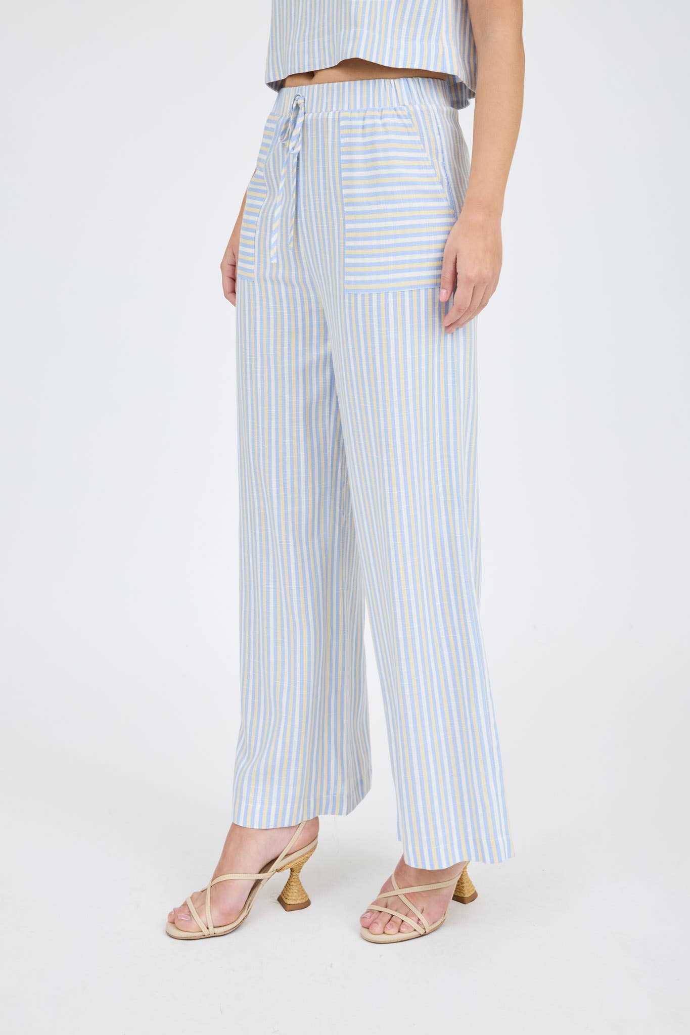 STRIPE SLEEVELESS BLOUSE WIDE LEG PANT SET