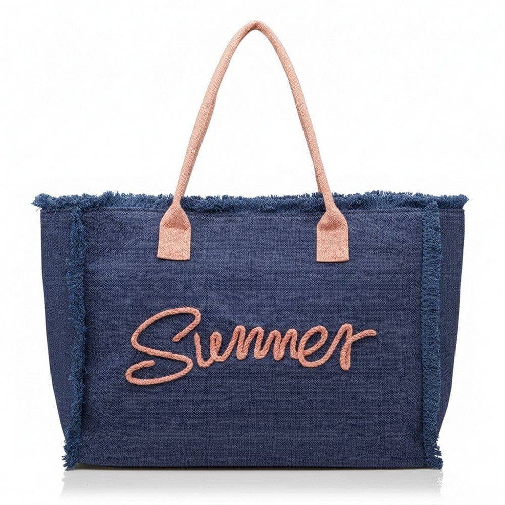 Sewn Rope Summer Letter Fringe Tote Bag: Orange