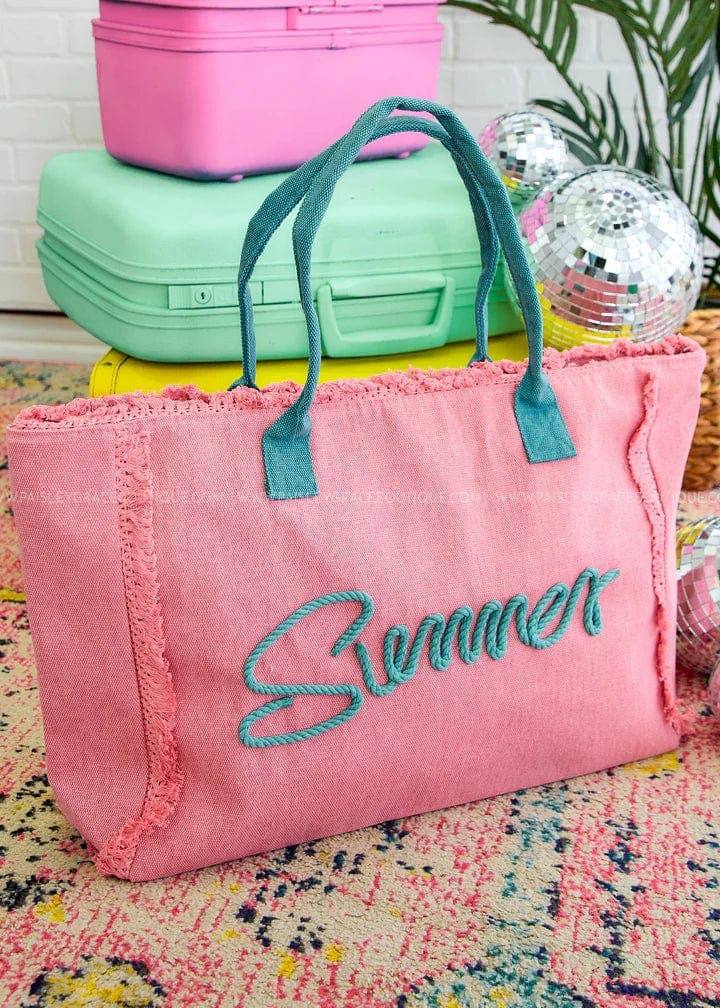 Sewn Rope Summer Letter Fringe Tote Bag: Orange
