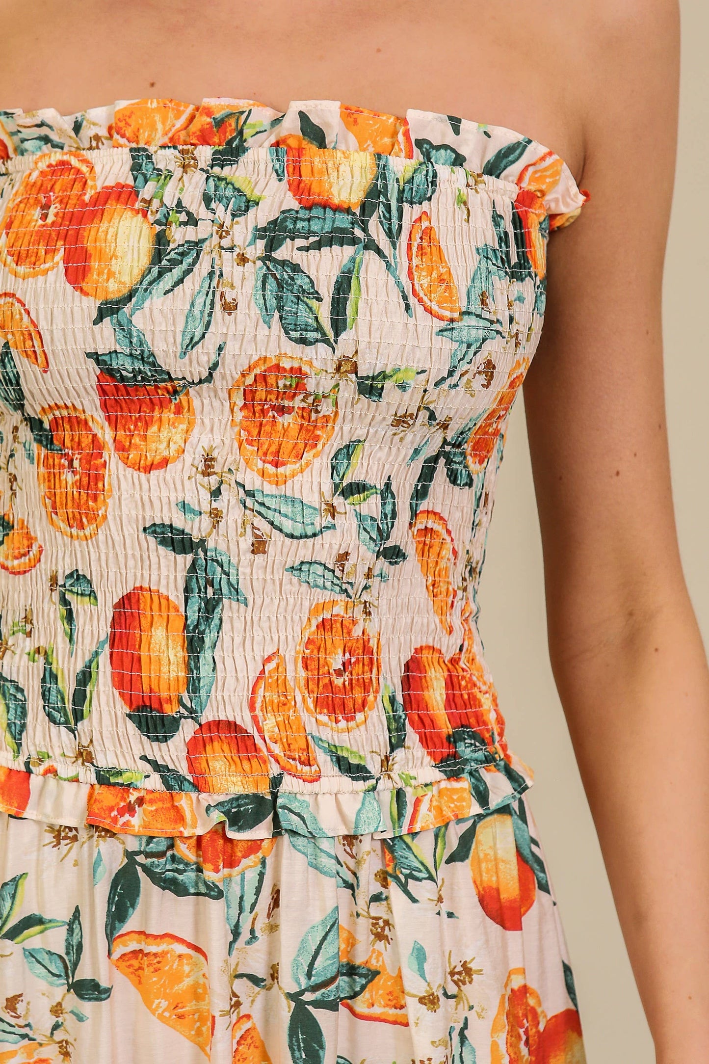 Strapless Citrus Print Maxi Dress