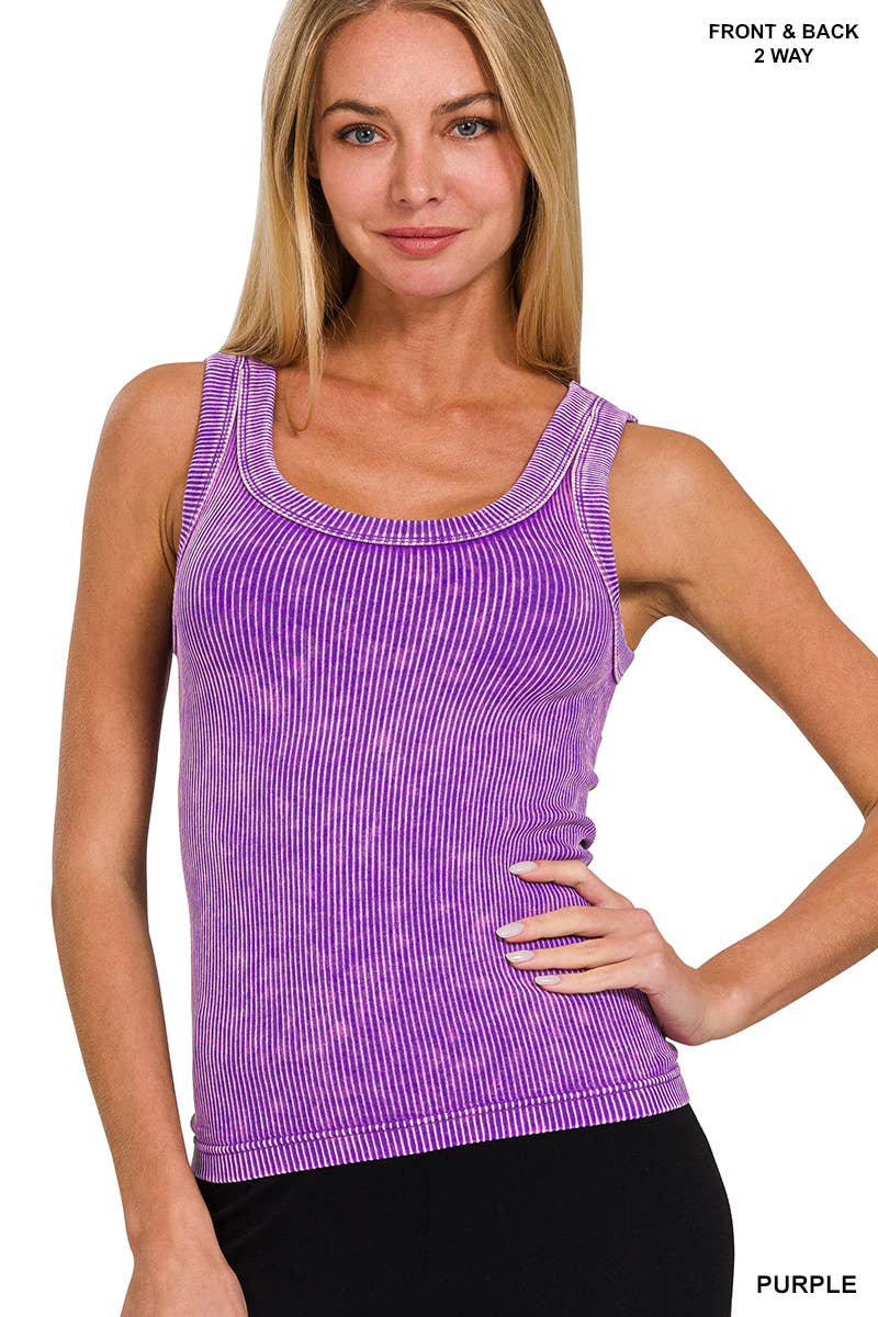 2 Way Neckline Washed Rib Cropped Tank Top
