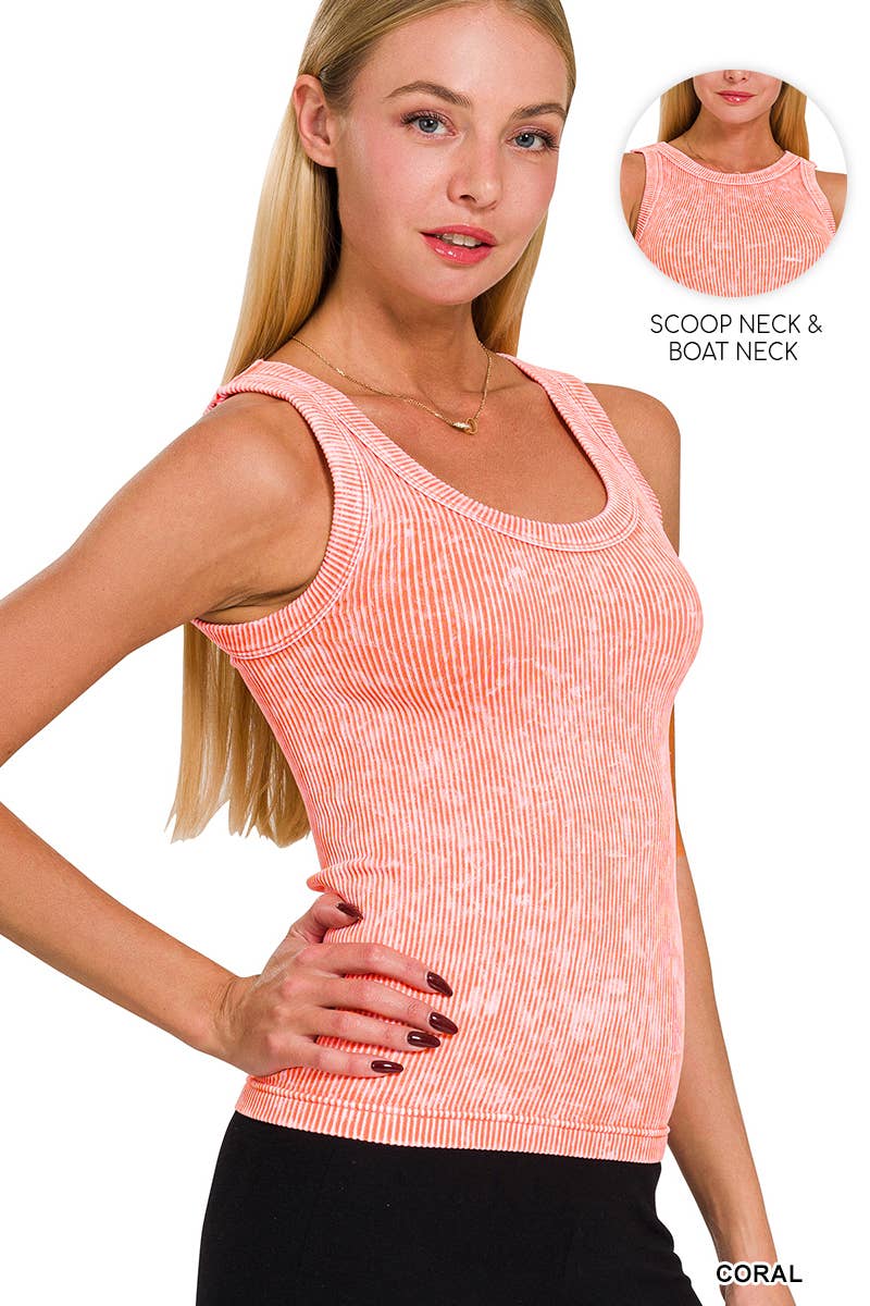 2 Way Neckline Washed Rib Cropped Tank Top
