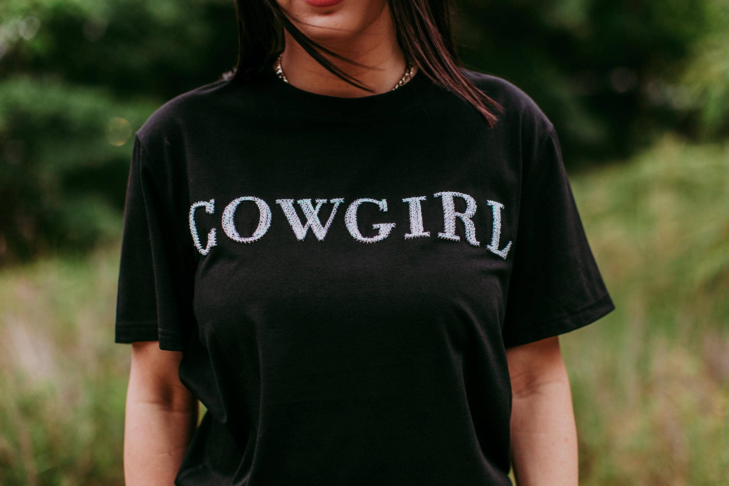 Cowgirl Sequins engraved white 3D embroidery Tee
