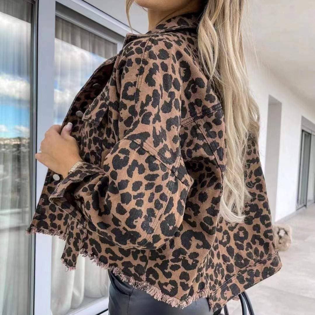 Leopard denim coat