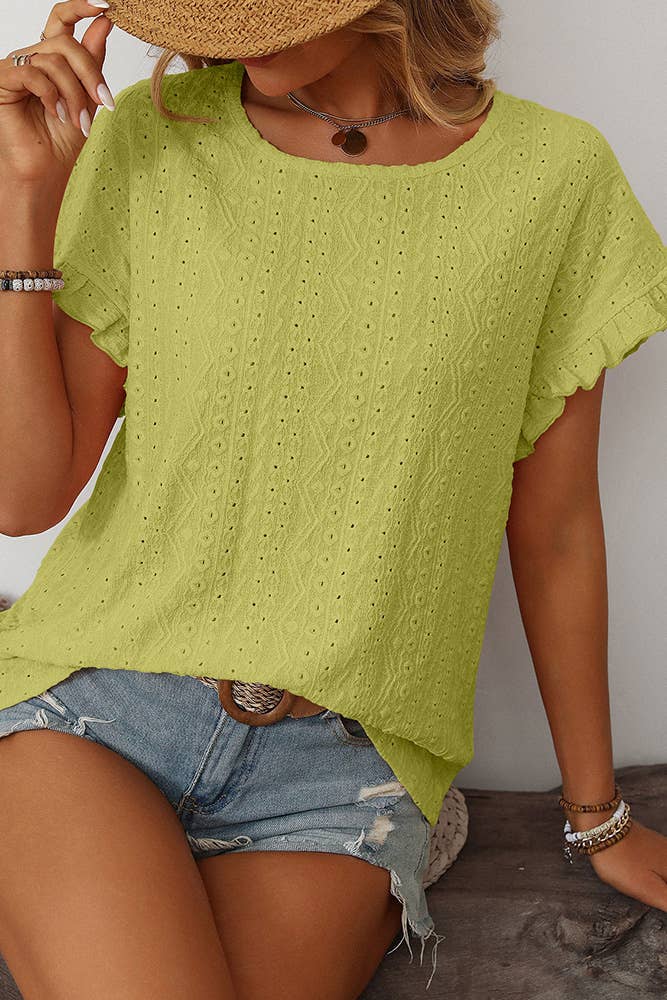 Sweet Round Neck Short Sleeve Hollow-Out Top MD160