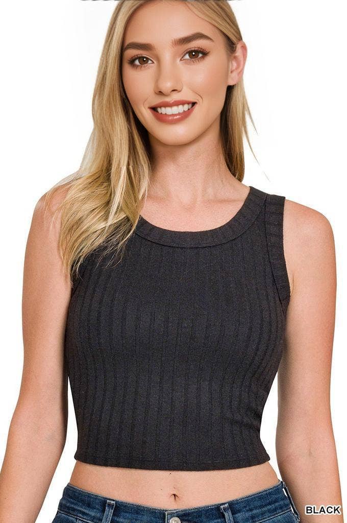 `.Ribbed Sleeveless Crop Tank Top