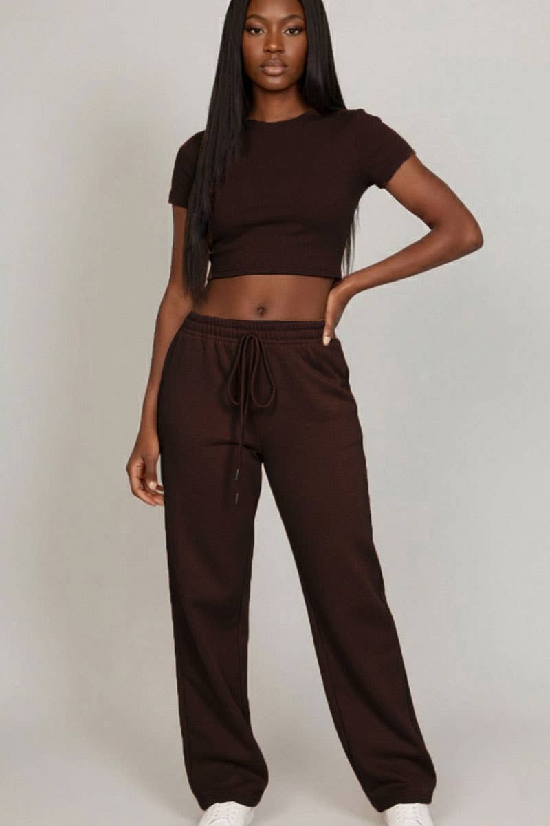 2-Piece Crop Tee & Wide Leg Lounge Pants Set