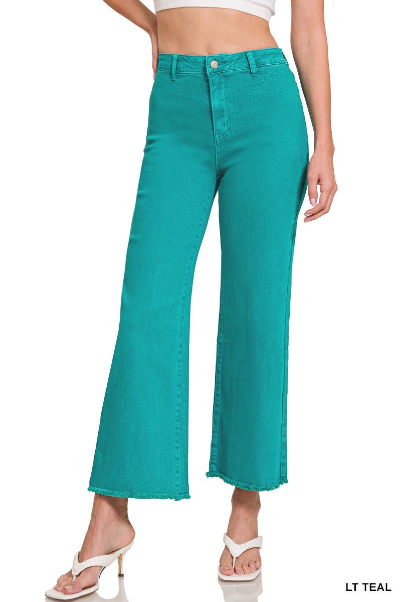 Acid Washed Frayed Cutoff Hem Straight Wide Pants