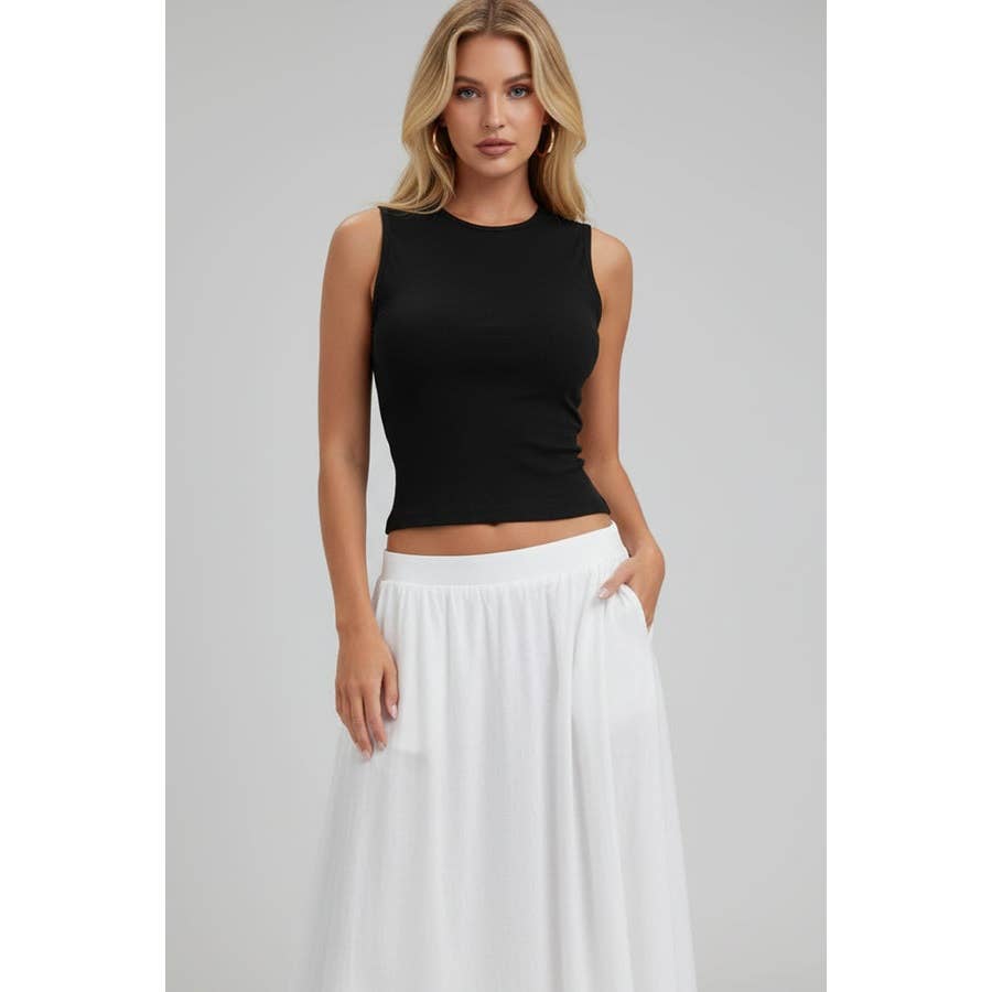 Sleeveless Mock Neck Top w Back Tie