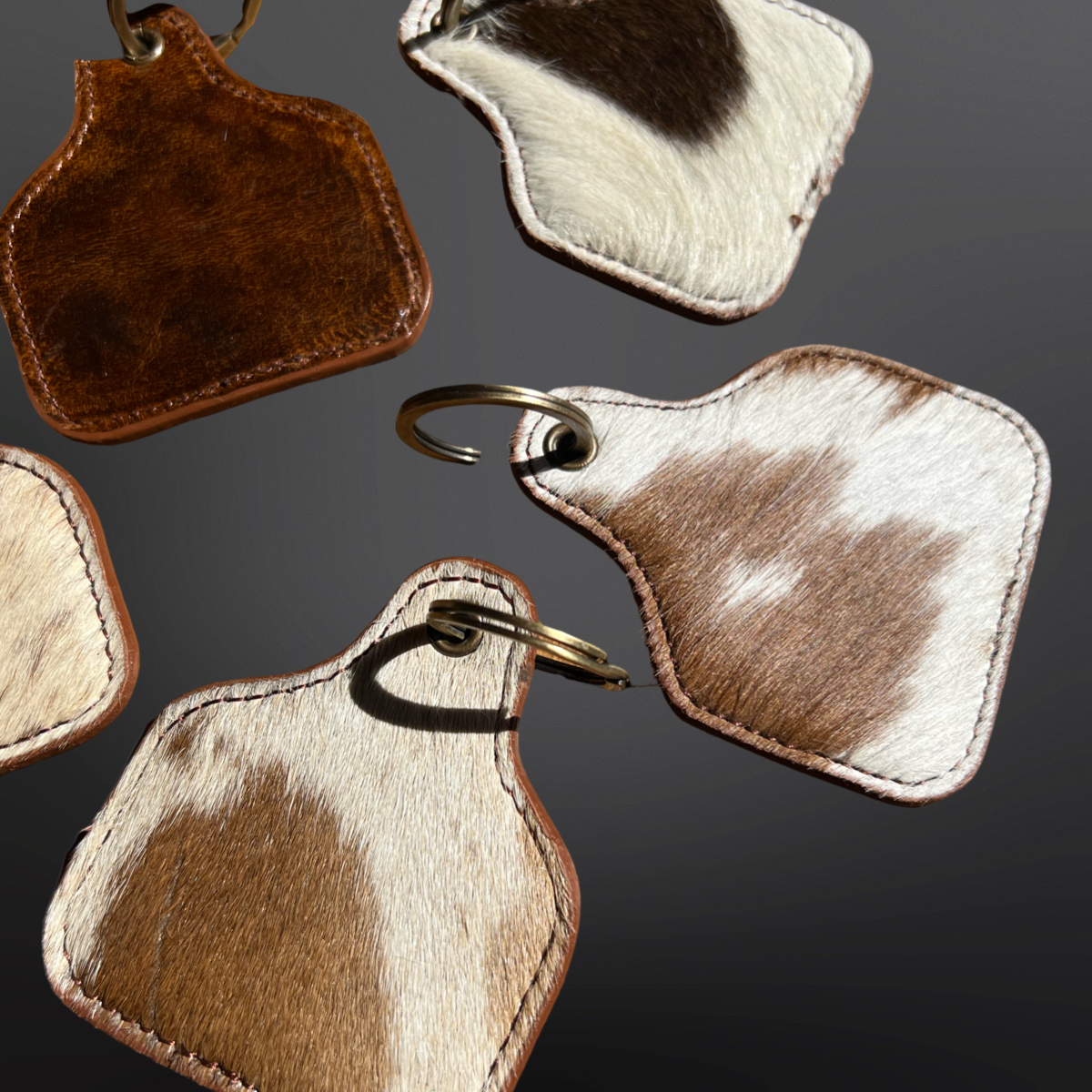 Cow Tag Shaped Leather Cowhide Keychain