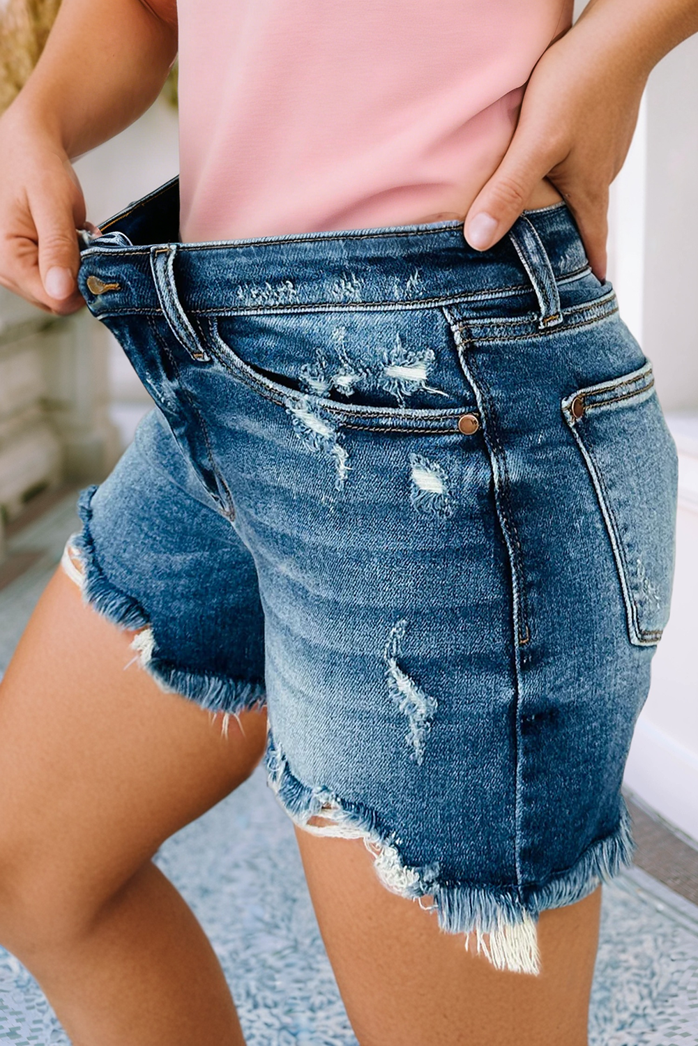 Raw Hem Distressed Whiskery Denim Shorts