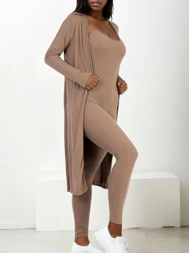 Ribbed Cardigan & Jumpsuit Set