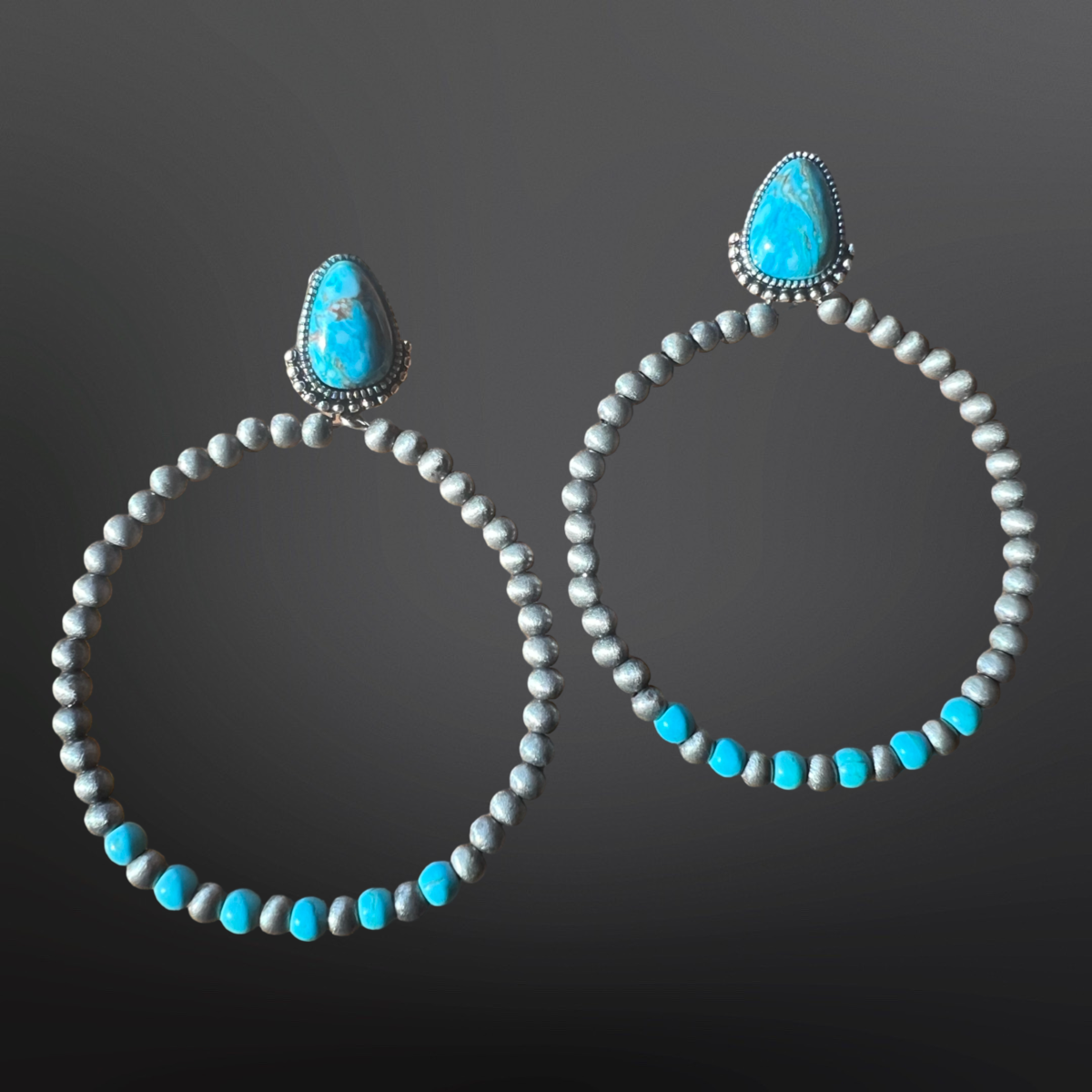 Western Faux Turquoise Pearl Hoop Earrings