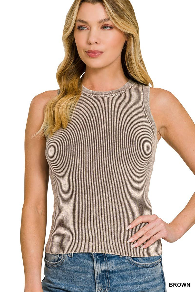 Washed Ribbed Sweater Tank Top