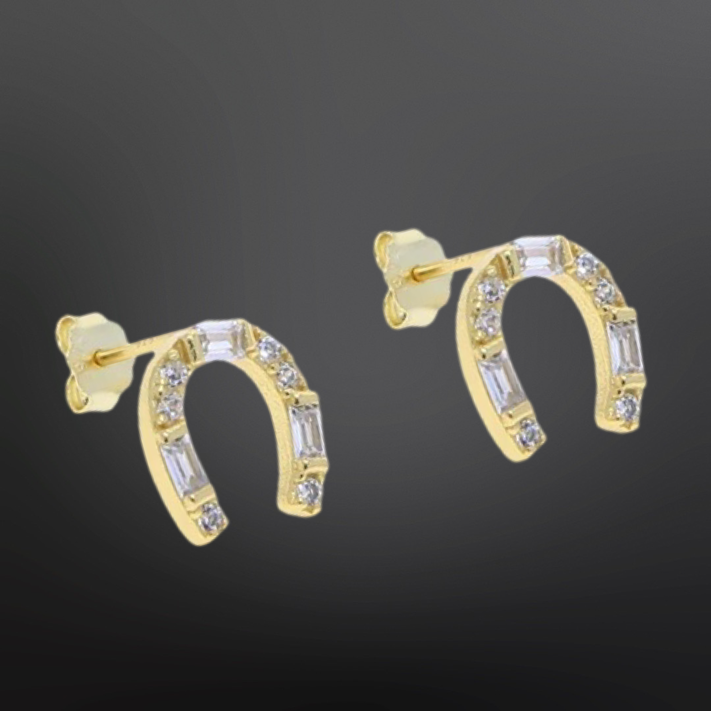 Gold Sterling Silver Horseshoe Earrings Cubic Zirconia 