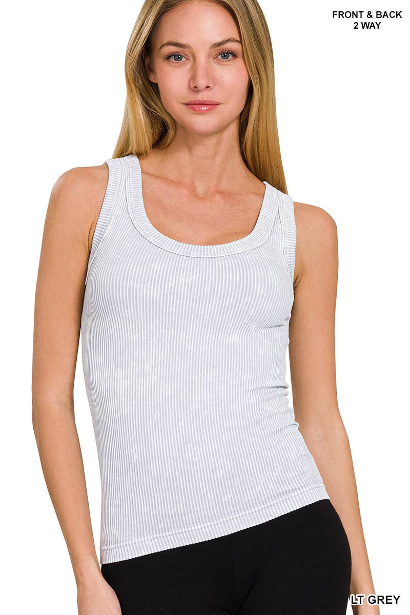 2 Way Neckline Washed Rib Cropped Tank Top