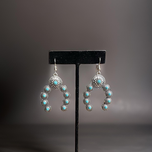 Squash Blossom Naja Western Faux Turquoise Earrings