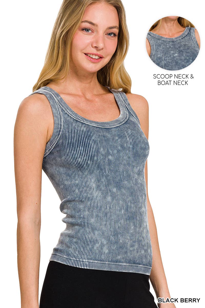 2 Way Neckline Washed Rib Cropped Tank Top
