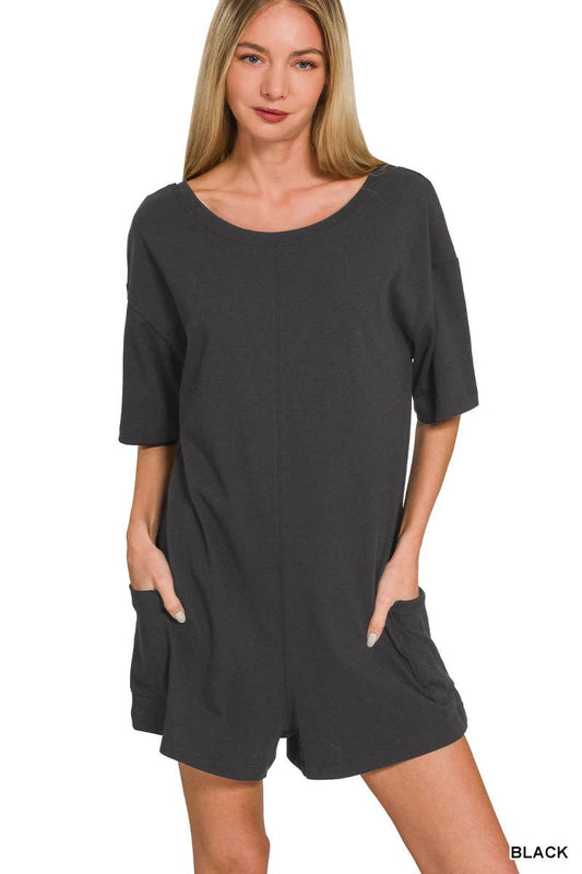Reversible Short Sleeve Romper With Pockets