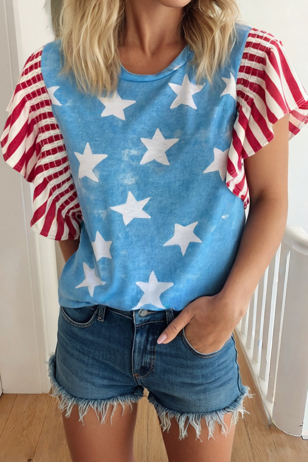 Stars & Stripes Ruffle Sleeve Top
