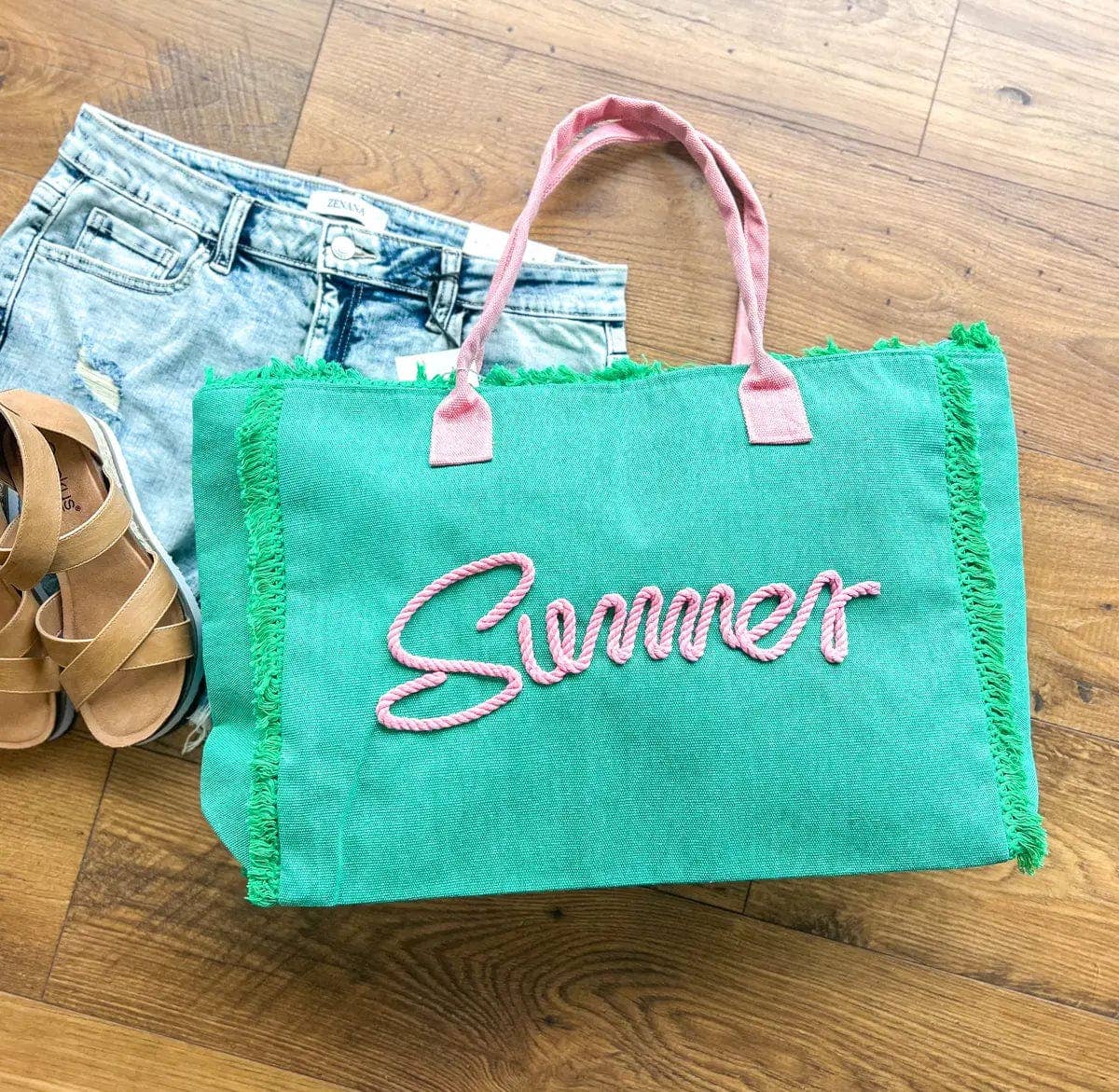 Sewn Rope Summer Letter Fringe Tote Bag: Orange