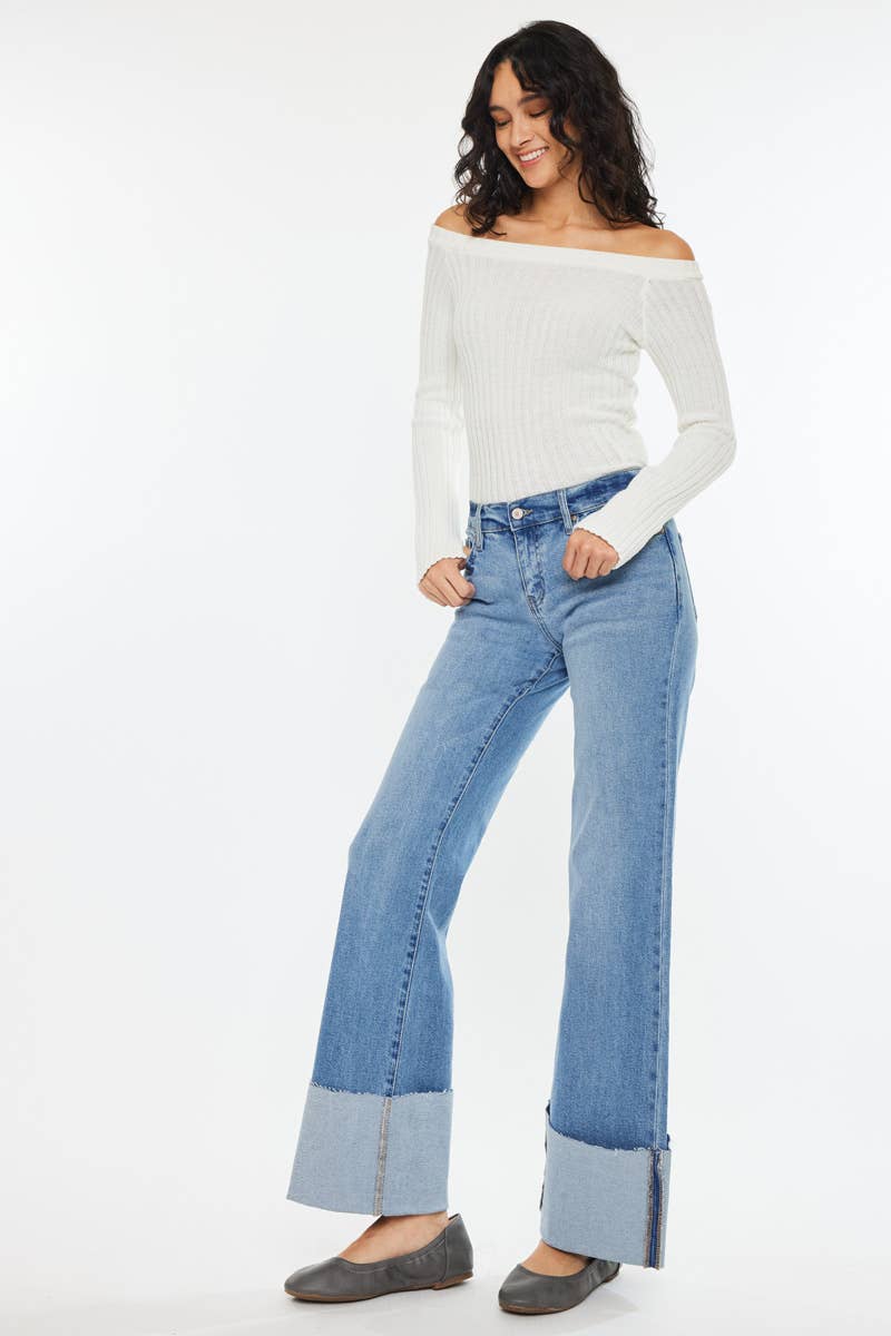 MID RISE WIDE FLARE JEANS