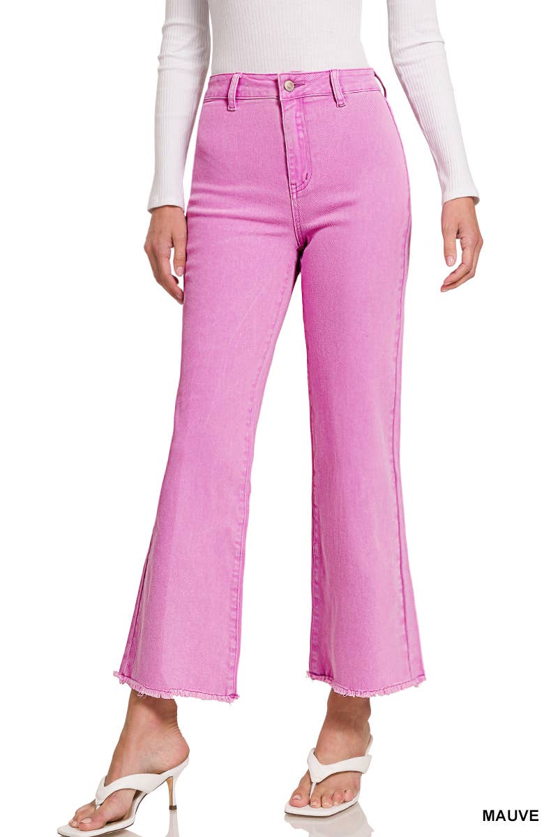 Acid Washed Frayed Cutoff Hem Straight Wide Pants