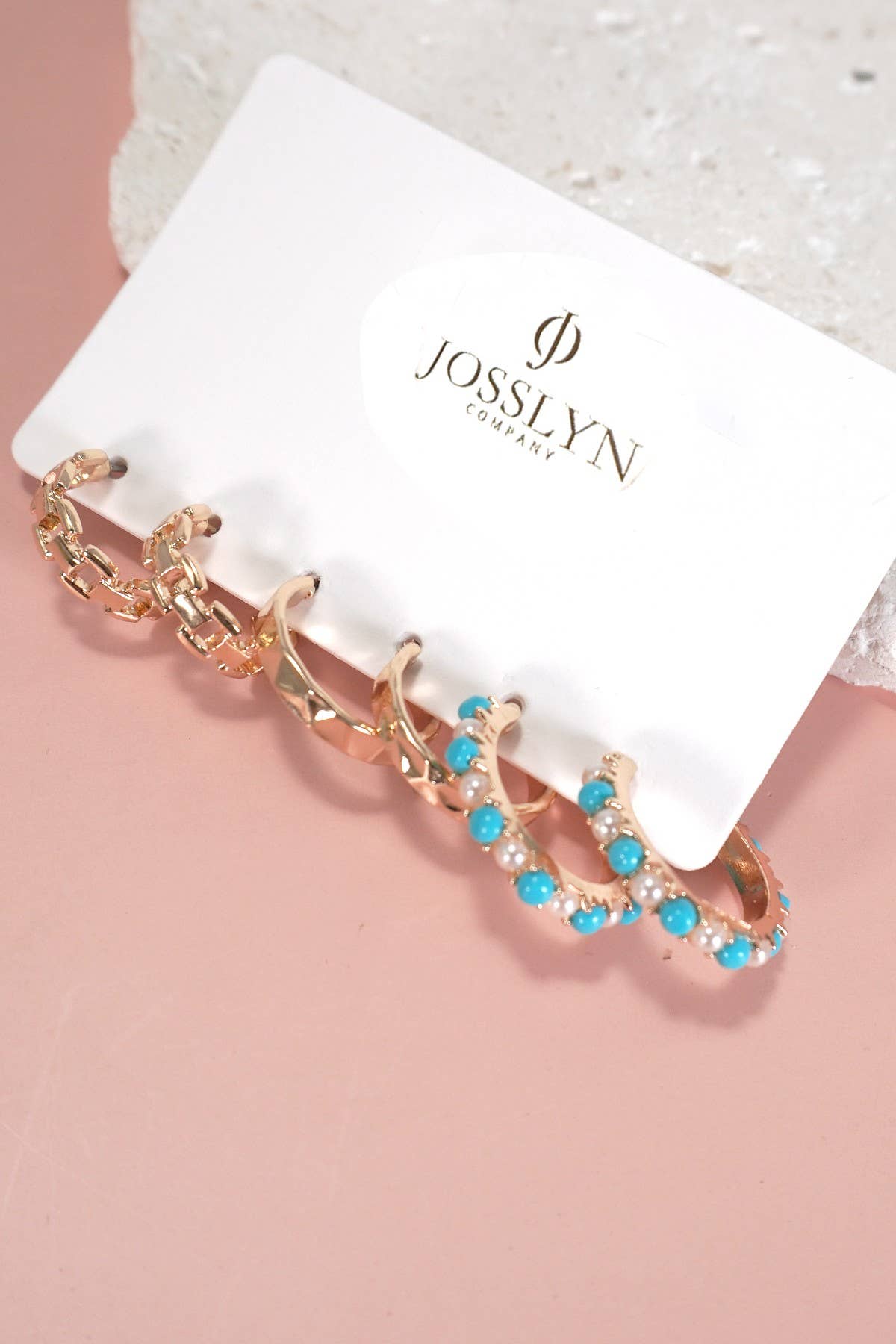 TURQ PEARL TRIO HOOP EARRING SET