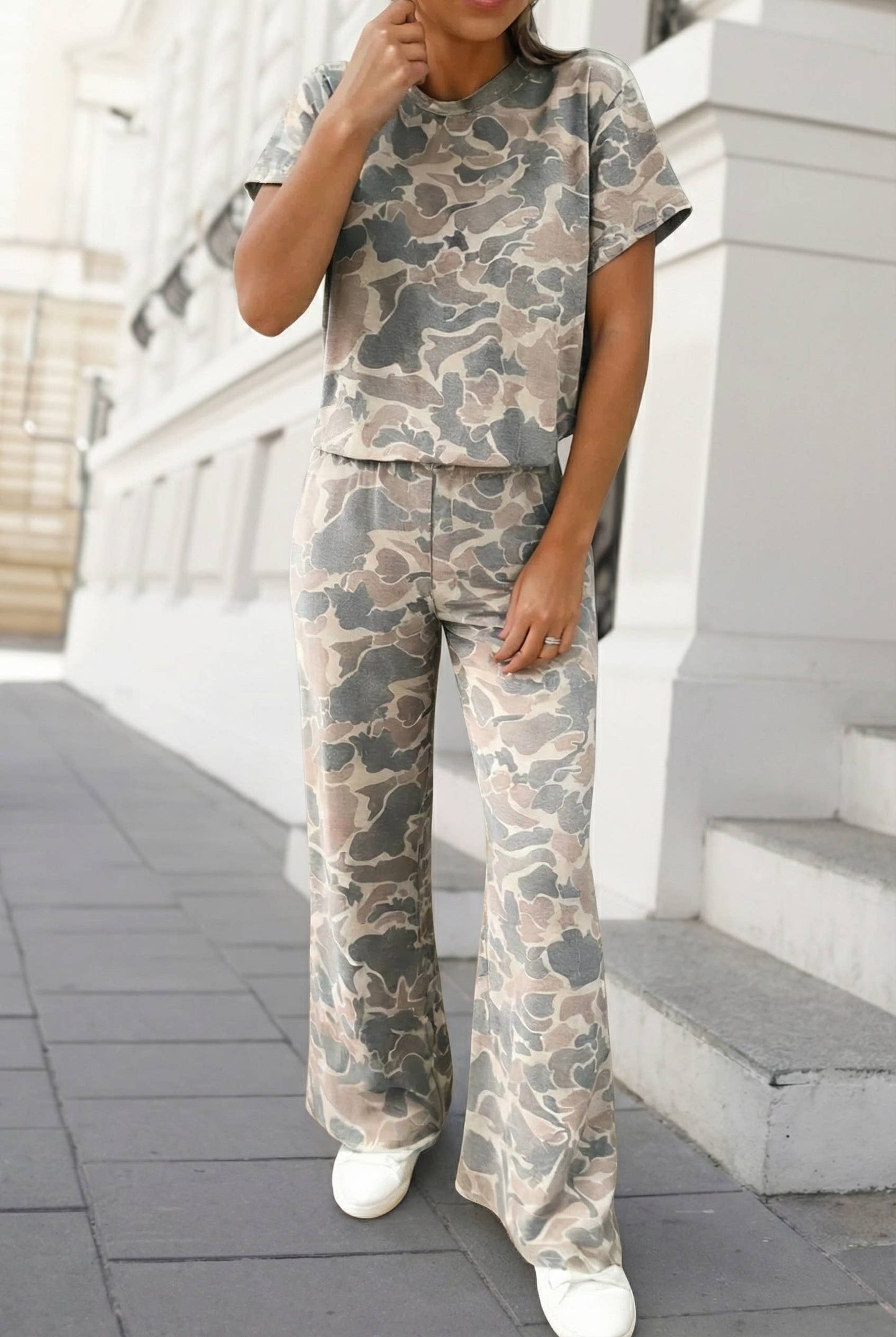 Camo Print T Shirt & Pants 2pc Set