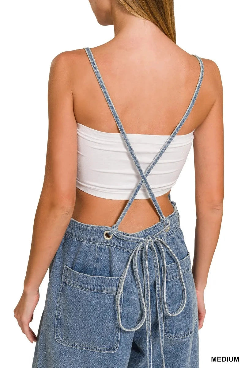 Denim Medium Washed Wide Leg Overalls