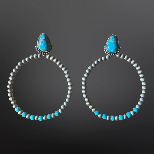 Western Faux Turquoise Pearl Hoop Earrings