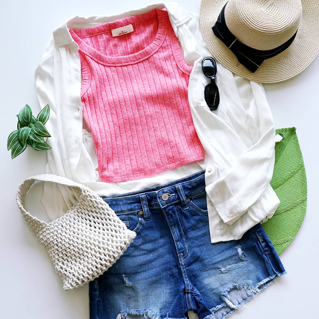 `.Ribbed Sleeveless Crop Tank Top