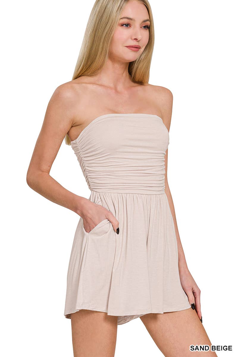 Double Layered Strapless  Romper w/ Pockets