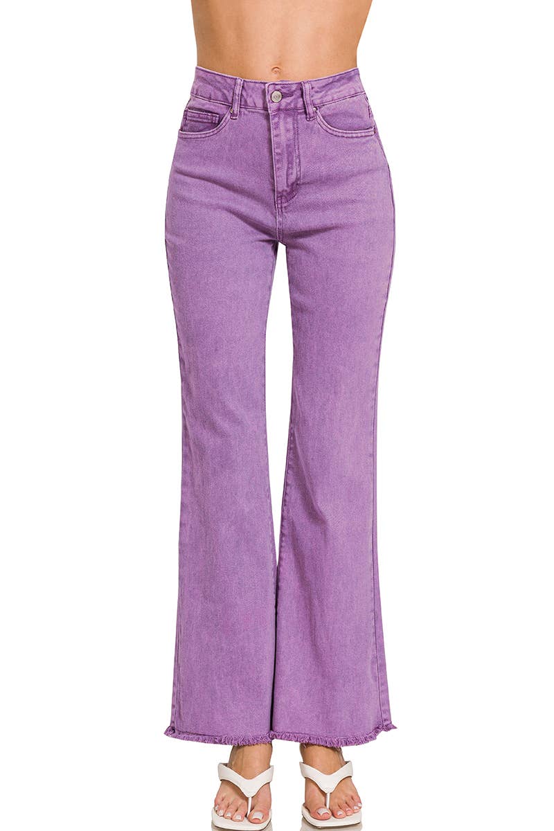 Acid Wash Frayed Hem Color Denim Jeans