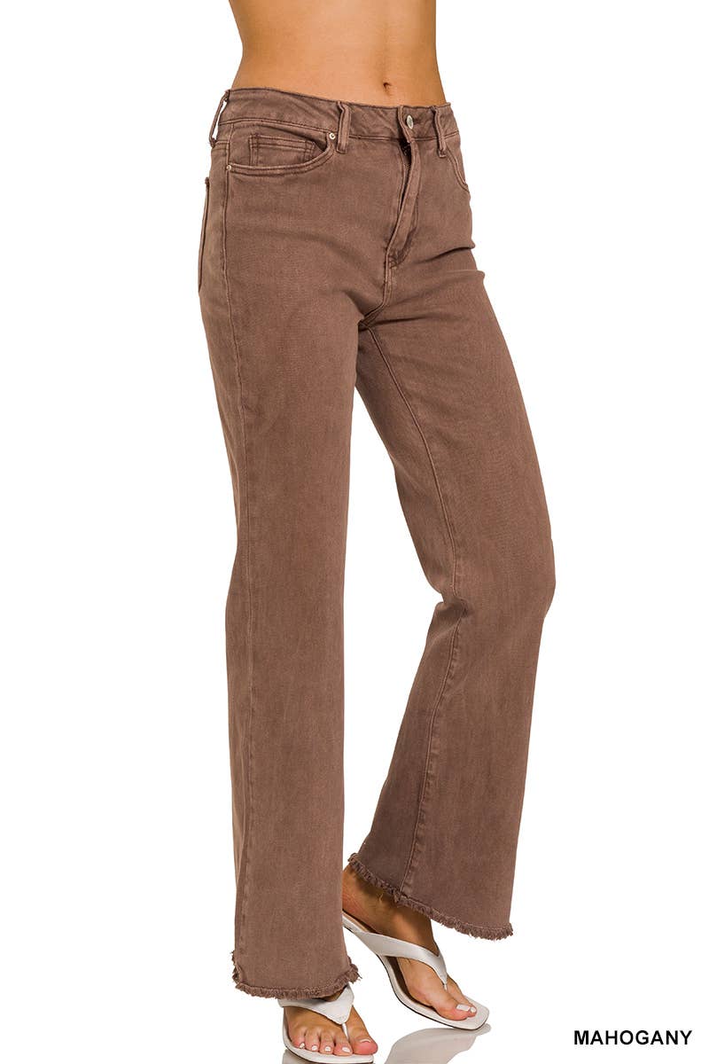 Acid Wash Frayed Hem Color Denim Jeans