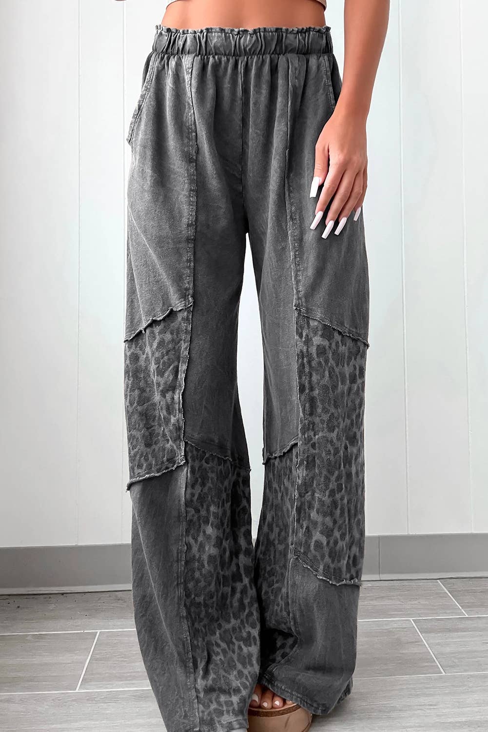 Mineral Wash Leopard Patchwork Loose Pants