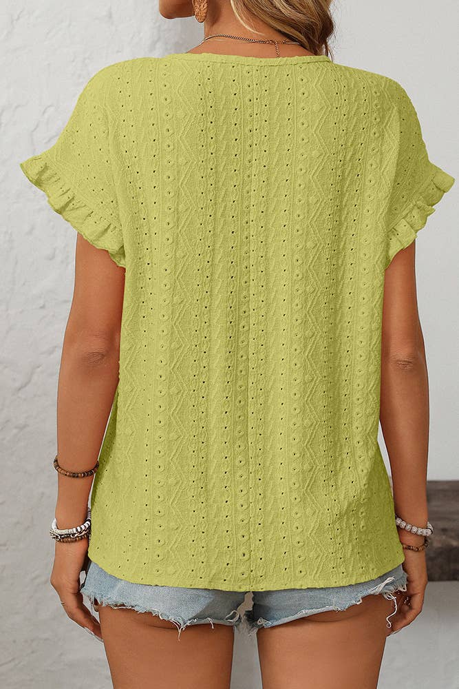 Sweet Round Neck Short Sleeve Hollow-Out Top MD160