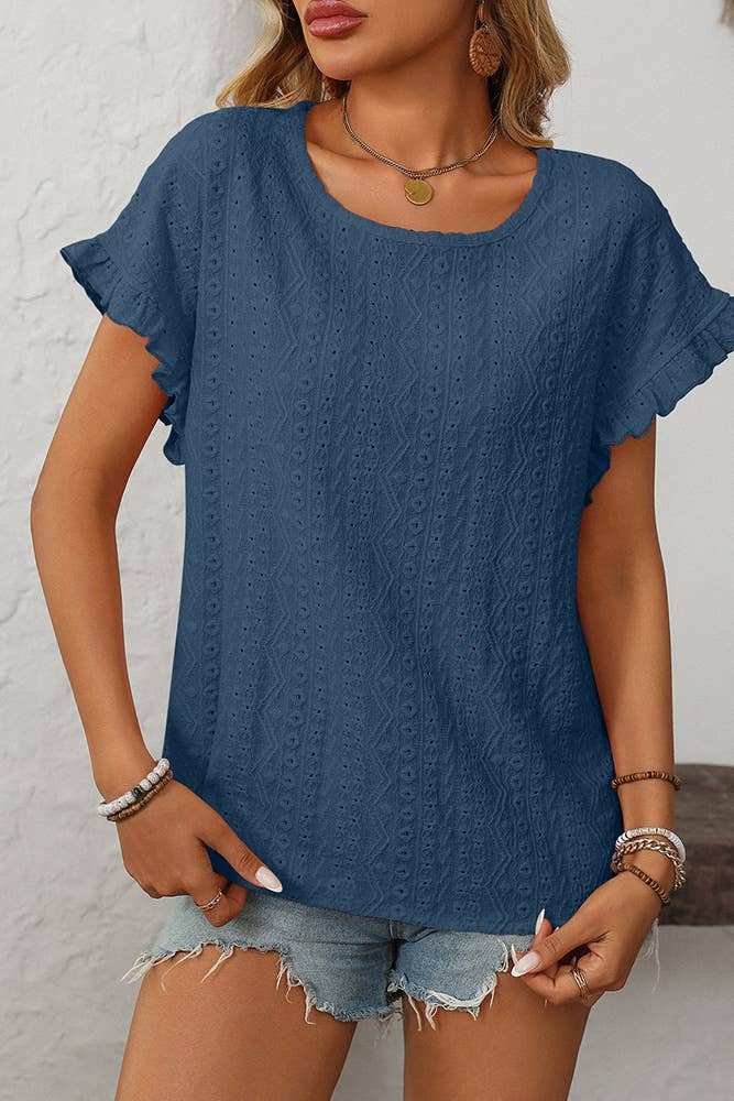 Sweet Round Neck Short Sleeve Hollow-Out Top MD160