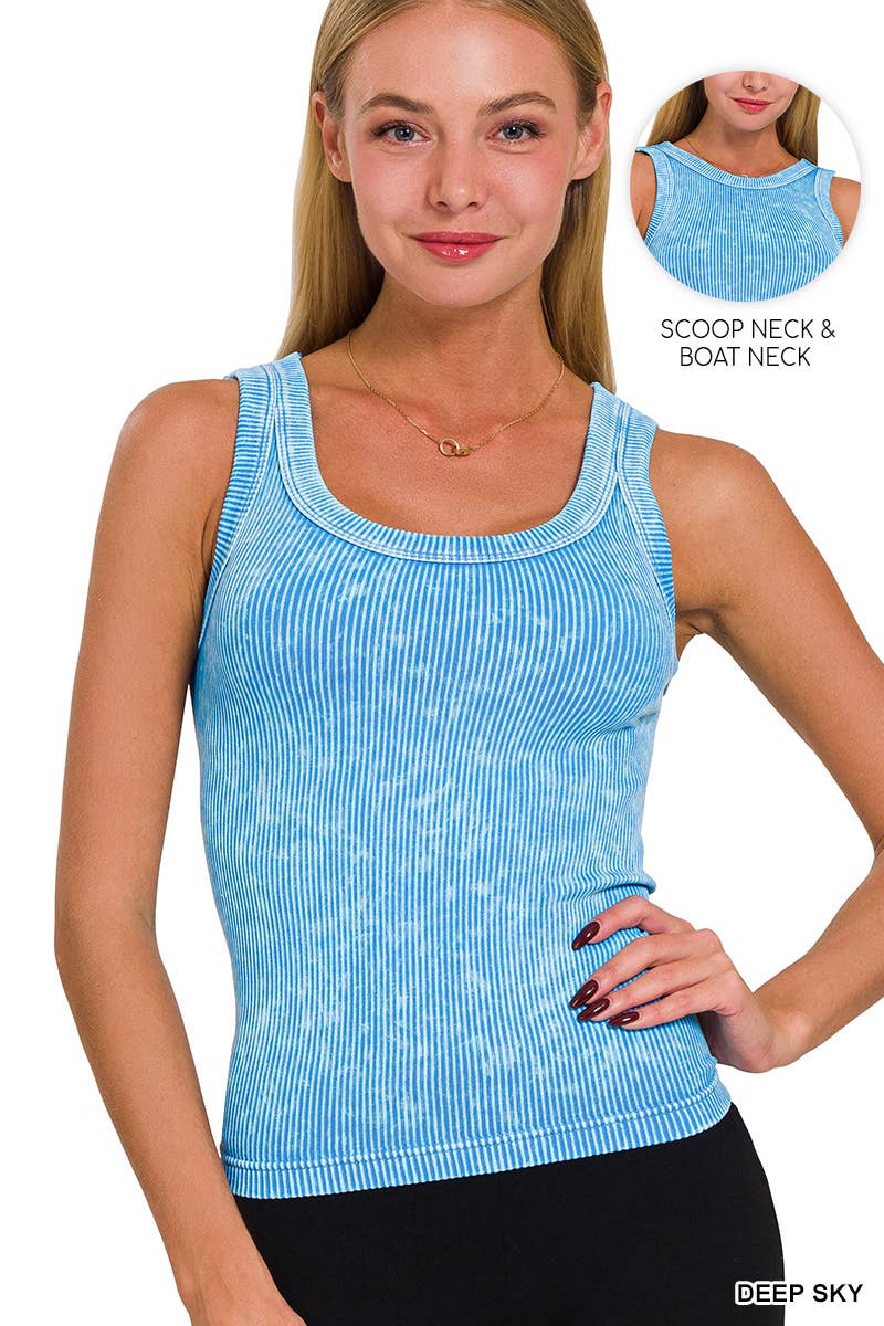 2 Way Neckline Washed Rib Cropped Tank Top