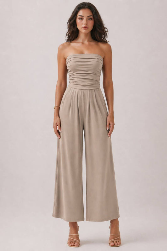 TUBE TOP W/SHIRRING PALAZZO ROMPER