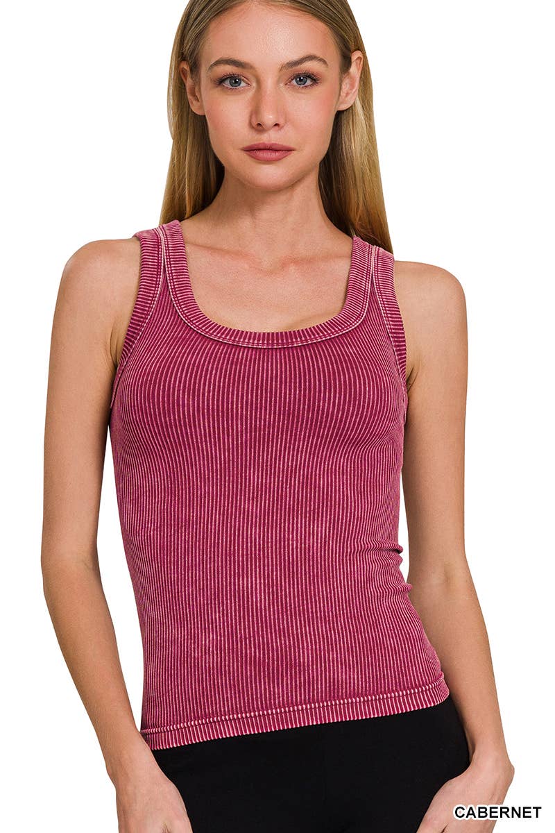 2 Way Neckline Washed Rib Cropped Tank Top