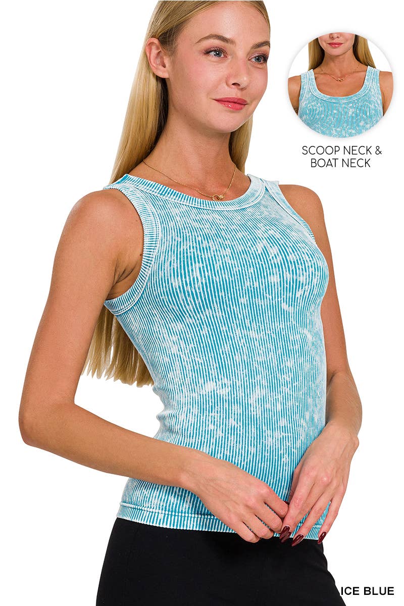 2 Way Neckline Washed Rib Cropped Tank Top